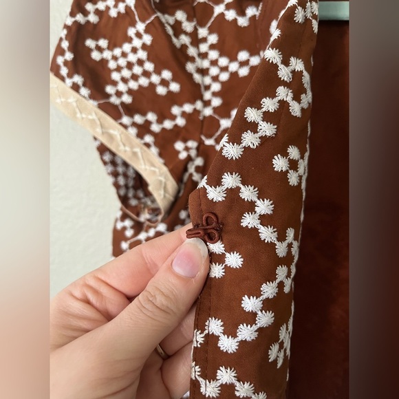 Vintage Nanette Lepore Brown White Atomic Embroidered Retro Jacket Women Size 6 - Picture 6 of 16